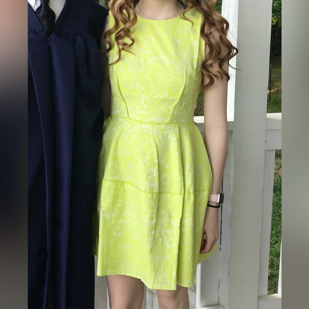 Sleeveless Lime Jacquard Fit-and-Flare Dress